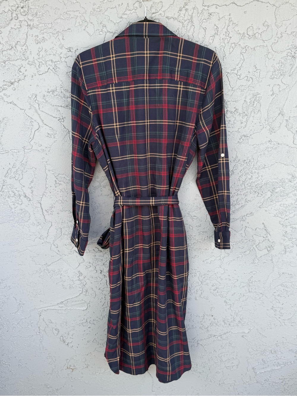 UNTUCKit Parker Tartan Plaid Button-Front Shirt Midi Dress Tie Navy Red 10 - Picture 2 of 8
